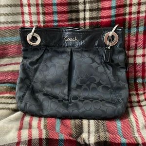 Coach F17599 Black Ashley Signature Sateen Hippie Shoulder Handbag Purse